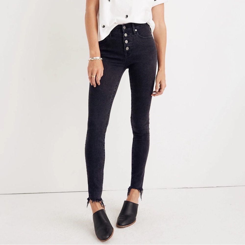 Madewell 9" Mid-Rise Skinny Jeans in Berkeley Black: Button-Through Edition